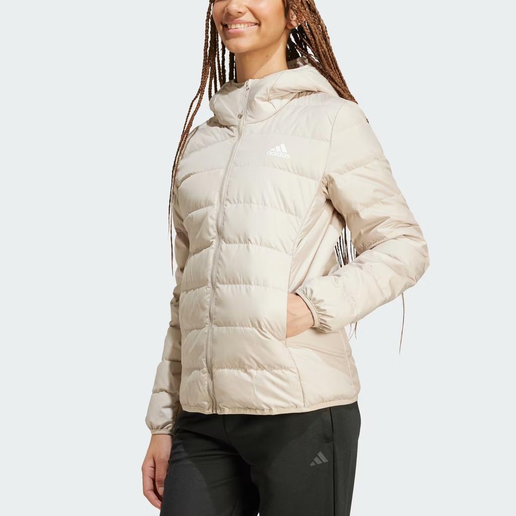 adidas Essentials FW24 Lightweight Minimalist Warm Waterproof Hooded Duck Down Jacket Women Jacket Beige IX8930
