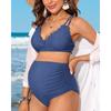 CHARMLEAKS Maternity Swimsuit Women Two Piece High Waist Bikini Scallop Trim Bathing Suit Pregnancy Swimwear