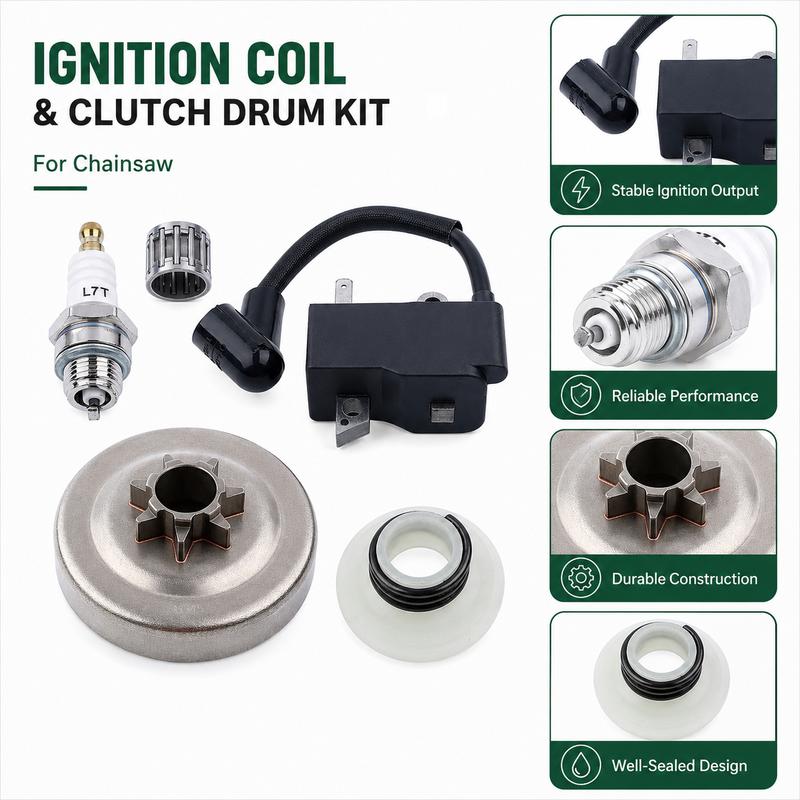 Fits Husqvarna 435 440 440E 445 450 450E Ignition Coil Clutch Drum Kit Spark Plug Worm Gear Needle Bearing 578097901 573935701