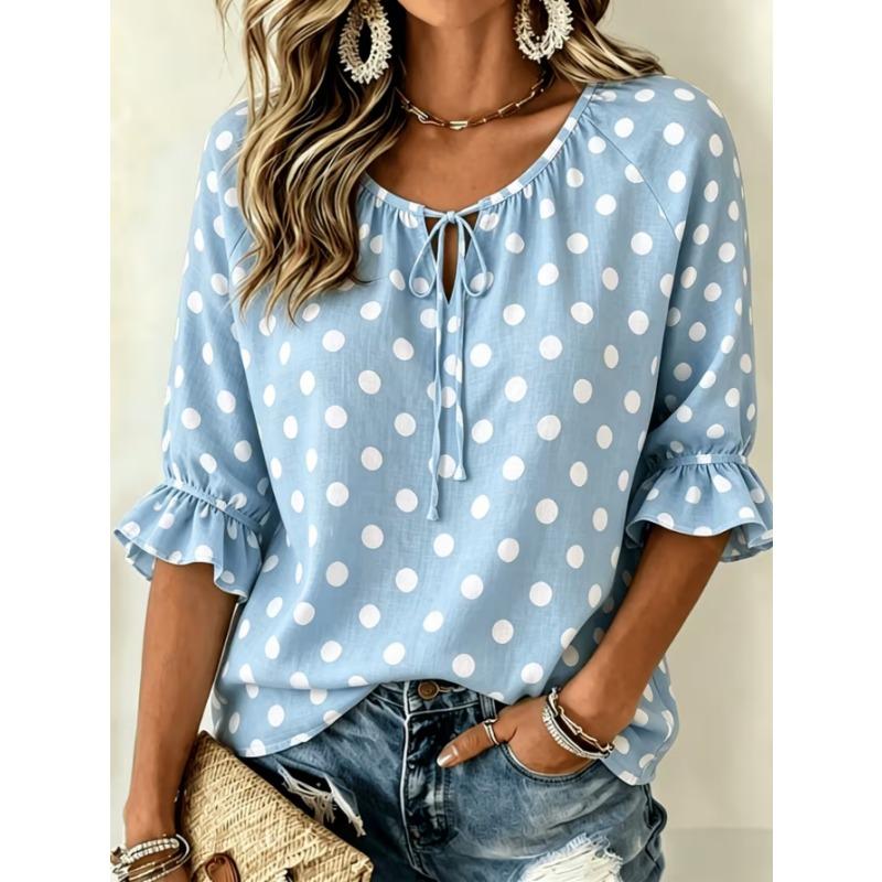 Women's Elegant Printed Lace-up Flared Top, Stylish and Versatile, Comfortable and Skin-friendly
