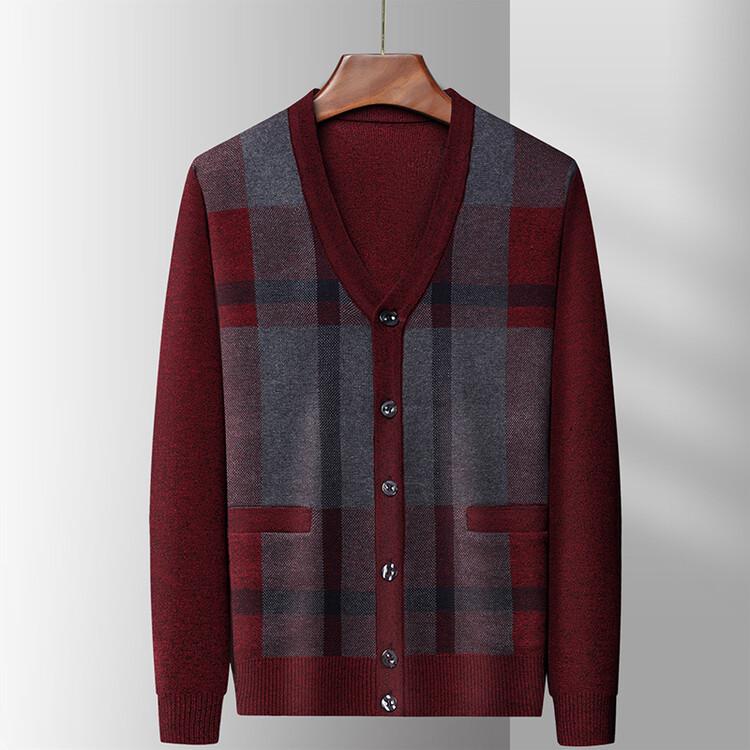 Men's Wool V-Neck Cardigan: Autumn & Winter Knit Long Sleeve Sweater - Thick, Warm, Business Style for Middle-Aged & Dad's Wear.