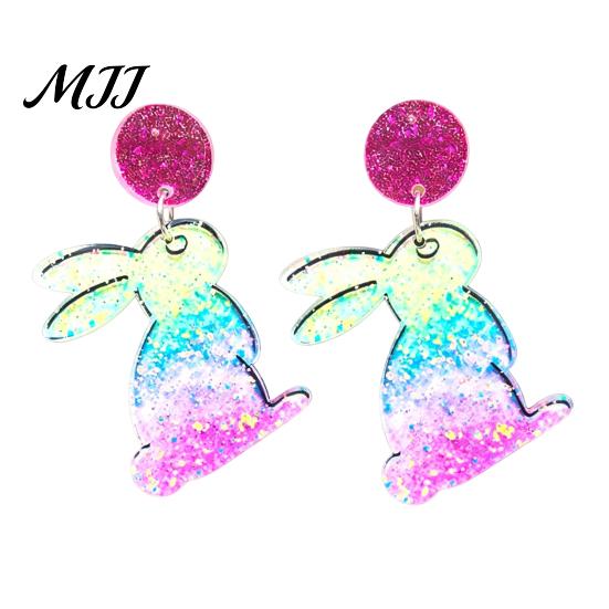 Acrylic Earrings with Glitter Finish Easter Bunny for Women Glittery and Colorful Rabbit Dangle Festive Holiday Jewelry Celebrations Gifts Lightweight