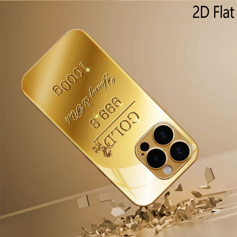 Gold Print Patterned Tempered Glass Design for iPhone16 17 Pro Max 15 14 13 12 11 ProMax Phone Case Camera Cover Shockproof H