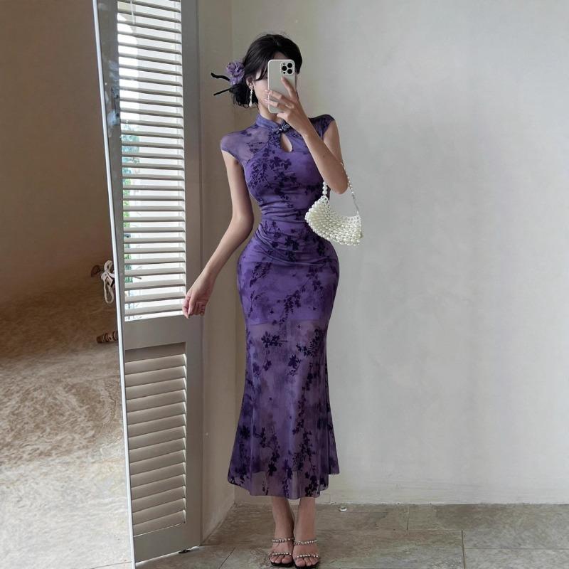 New Chinese-style Cheongsam Dress, New Waist Slim and Thin Sleeveless Hip Wrap Skirt in Summer