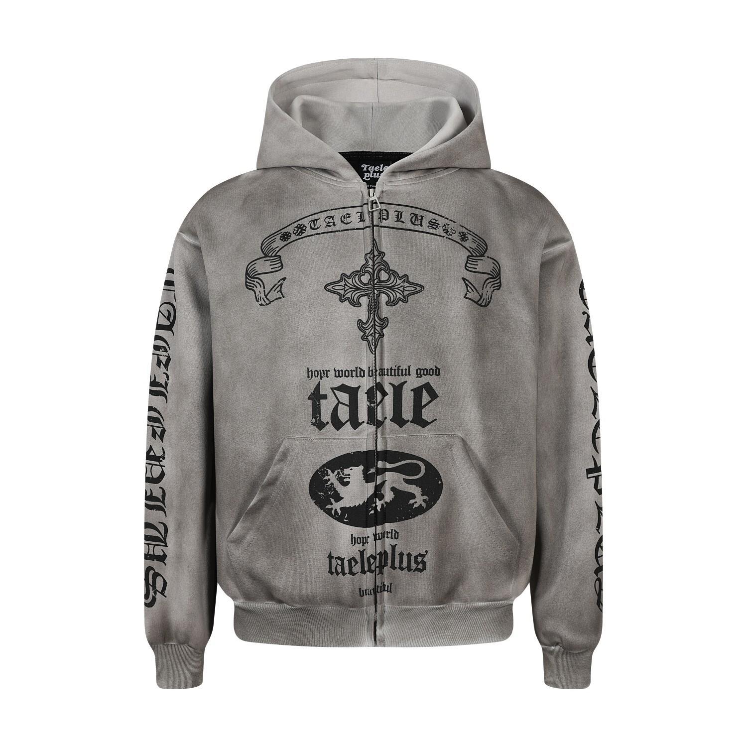 Men s Wasteland Feng Shui Wash Dirty Dyed Cardigan Sweater Jacket Men s and Women s American Street Hoodies S серый