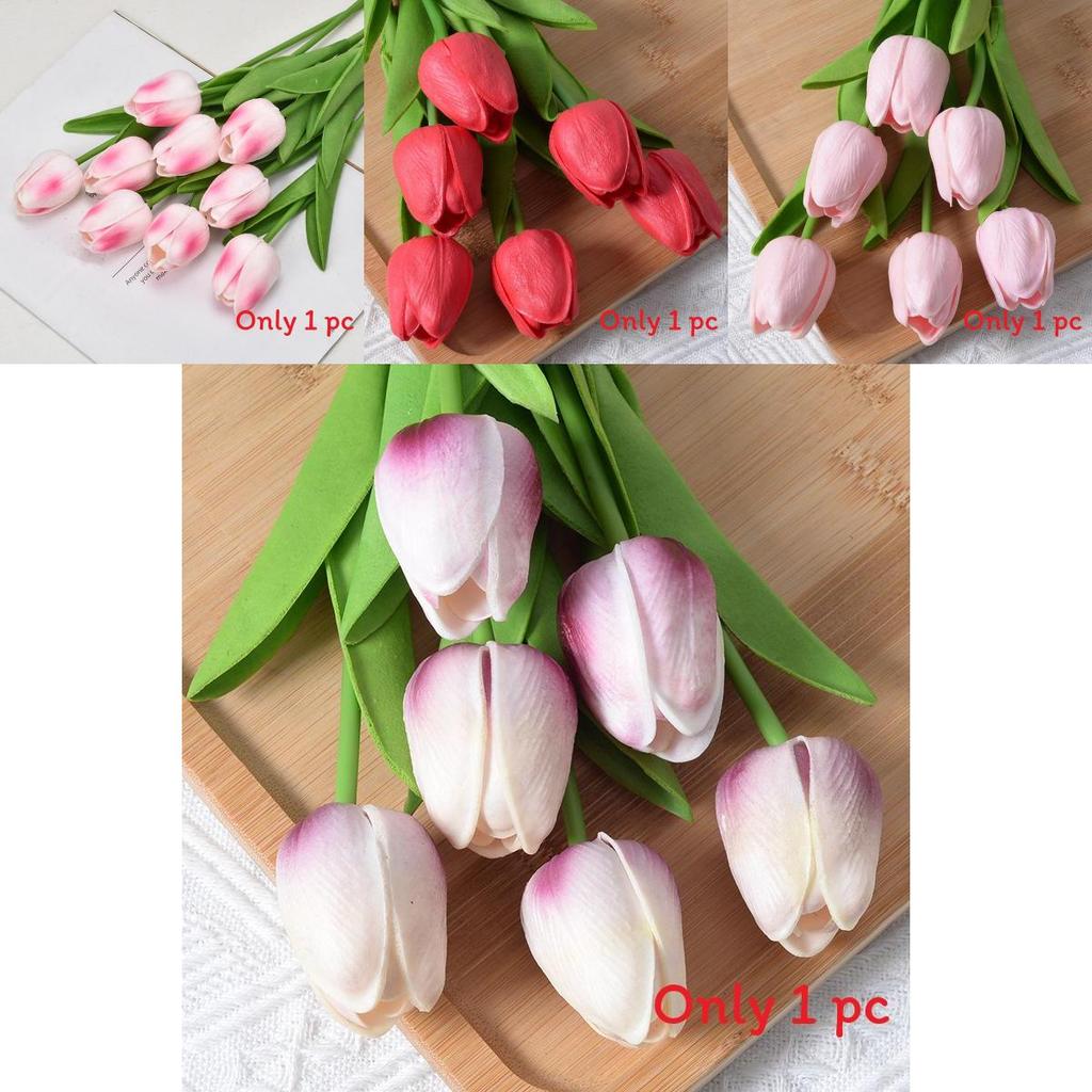 Tulip Artificial Flower With Pu Material For Home Decor And Photography Props