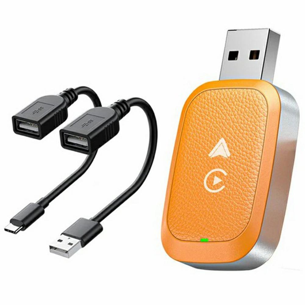 

2-in-1 Android Auto and Carplay Adapter Wired to Wireless USB Smart Dongle Yellow