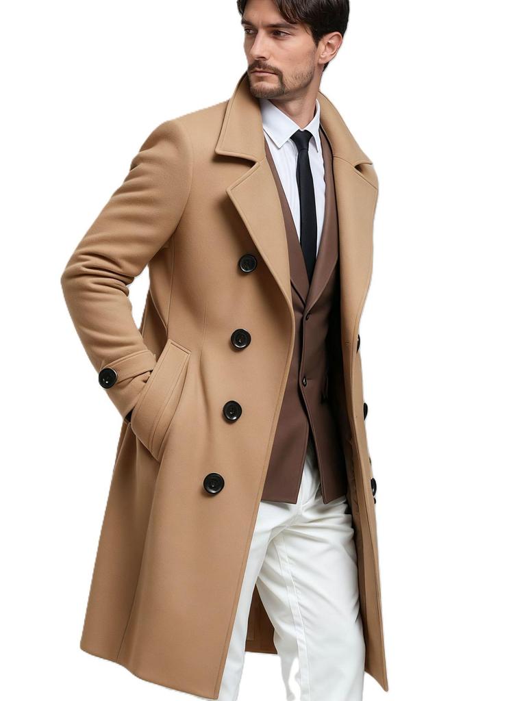 Herren Europäischer Zweireihiger Wollmantel - Langer Stil für Herbst/Winter