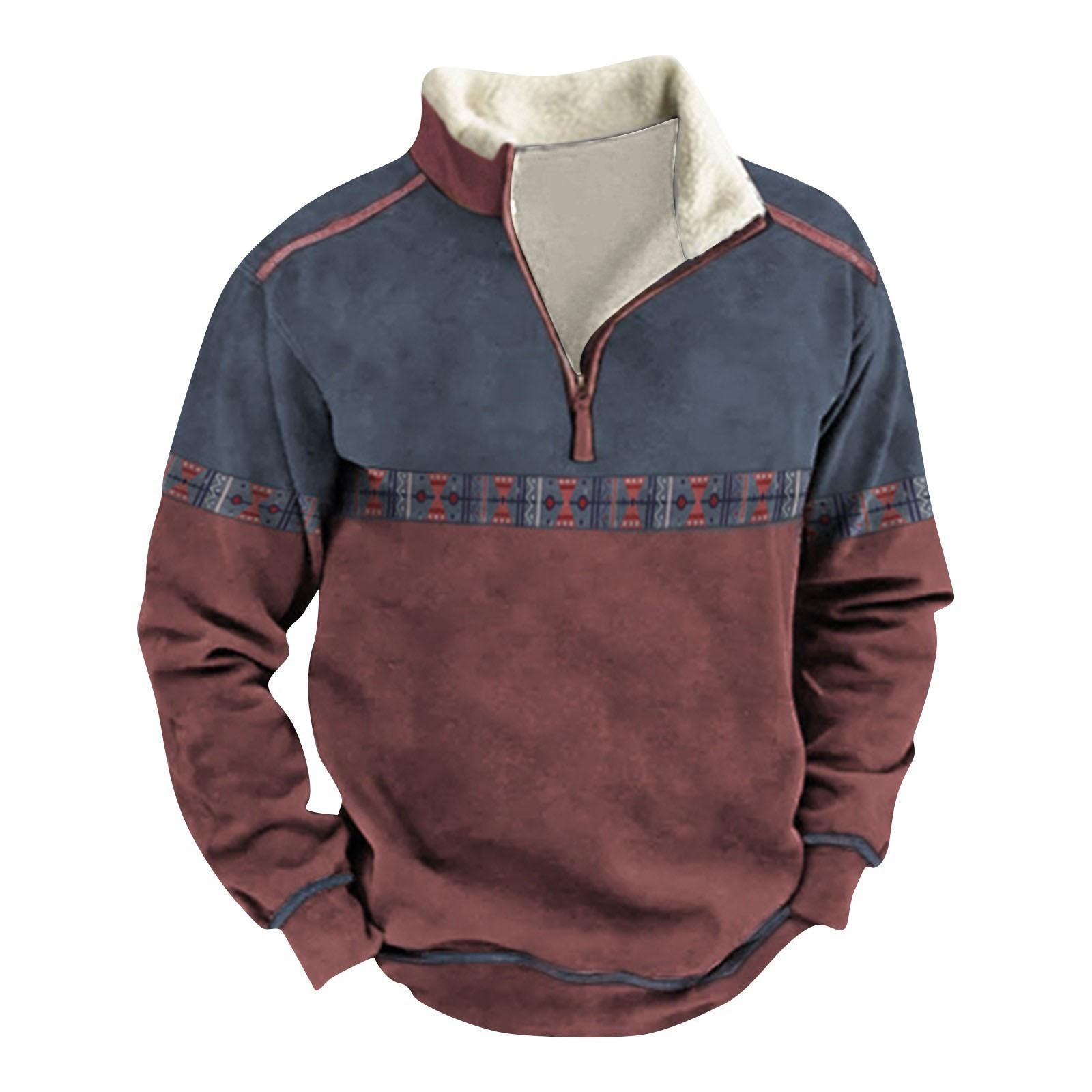 

Топы с длинными рукавами, мужская контрастная зимняя толстовка на молнии, повседневный свитер на открытом воздухе винный