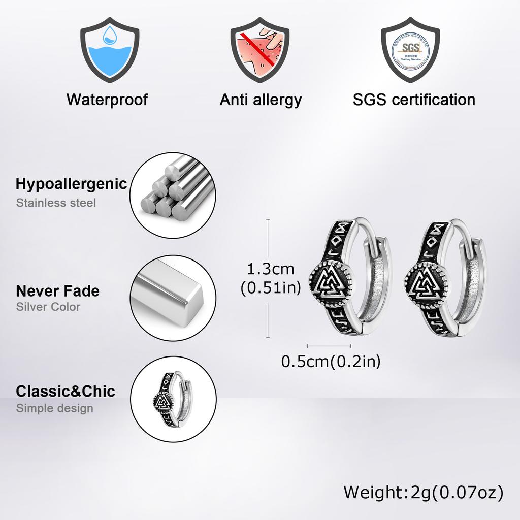 Vintage Viking Rune Hoop Earrings for Men Gothic Norse Viking Tiger Head Earrings Stainless Steel Nordic Amulet Jewelry Gifts