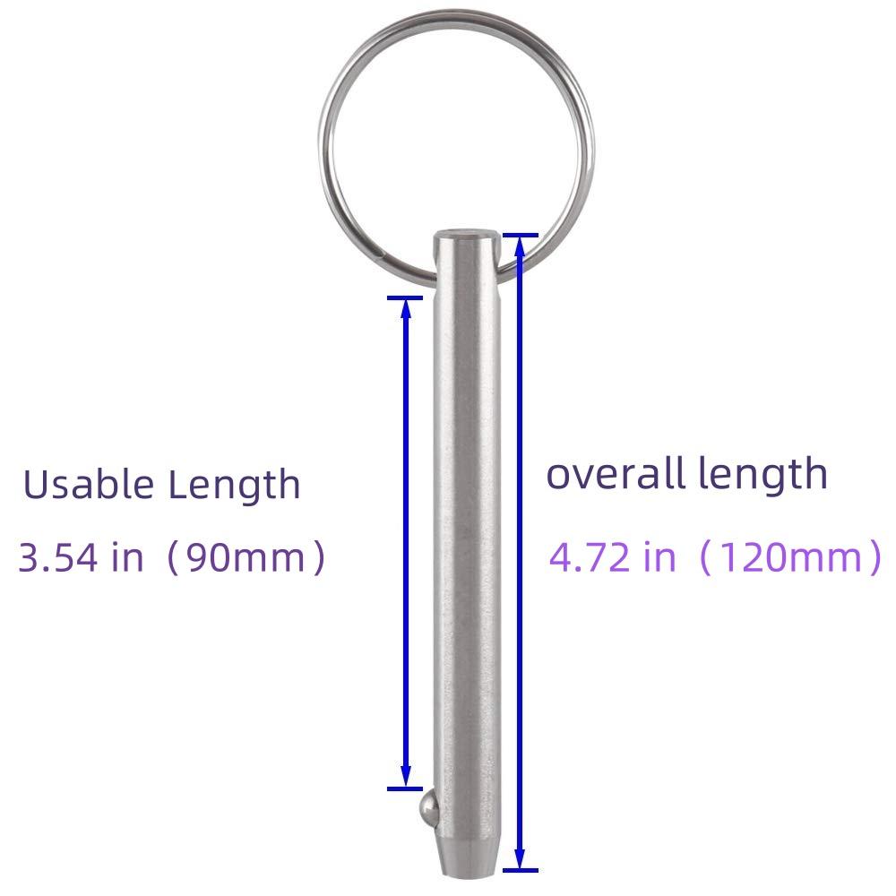 Marine 316 Stainless Steel Quick Release Pin Bimini Top Pin, Diameter 0.25"(6.3mm), Overall Length 4.72"(120mm), Usable Length 3.54"(90Mm)