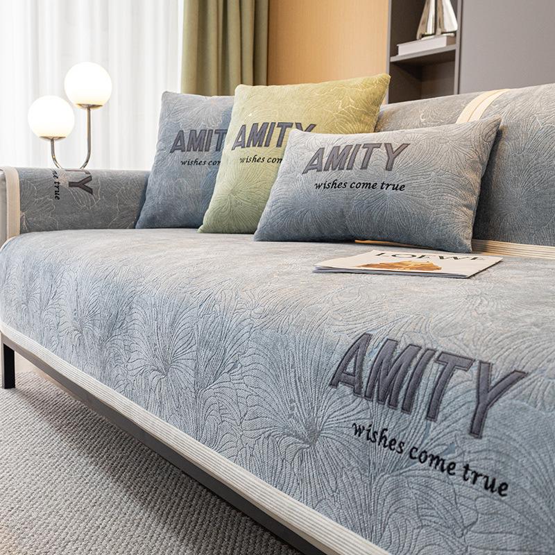 Chenier Sofa Cushion, Universal In All Seasons, Embroidered Letters, High-End Non-Slip Seat Cushion, Cover Cloth Leather Sofa Cover