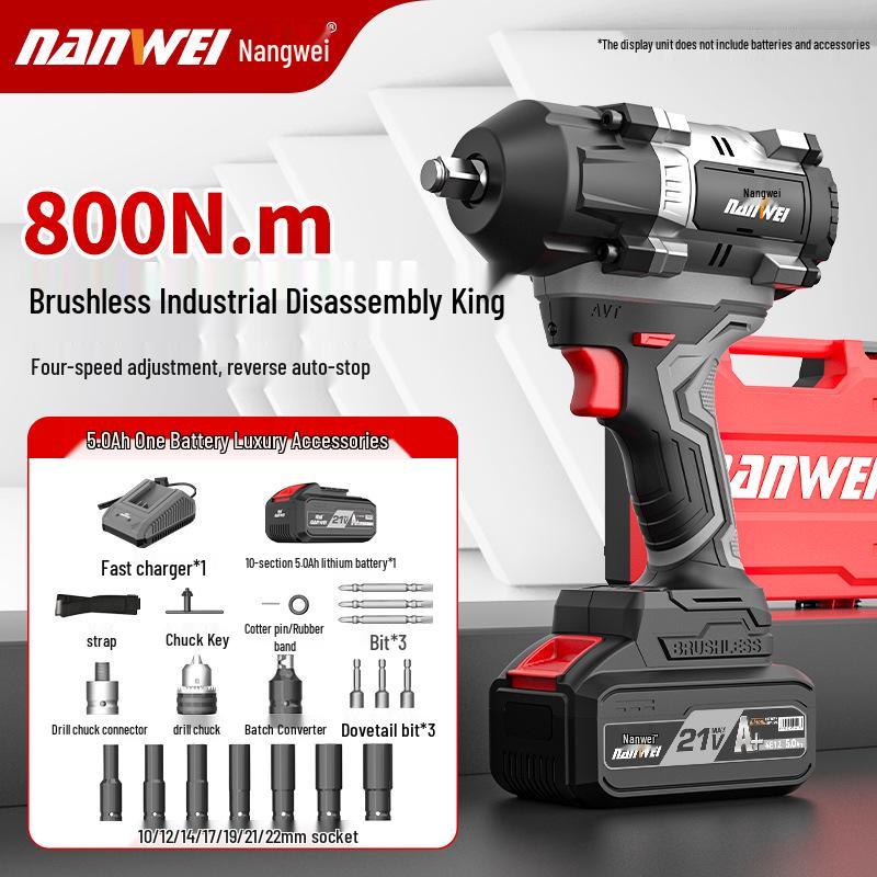 Nanwei 800N Heavy-Duty Electric Brushless Impact Wrench with Lithium Battery