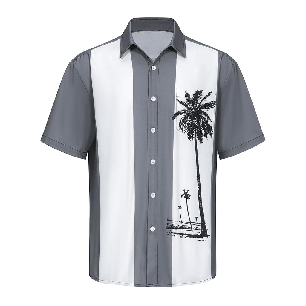 Hawaii-Hemd für Herren, Herren-Bowling-Hemden im Vintage-Stil, kurzärmelig, Sommer-Strandhemd