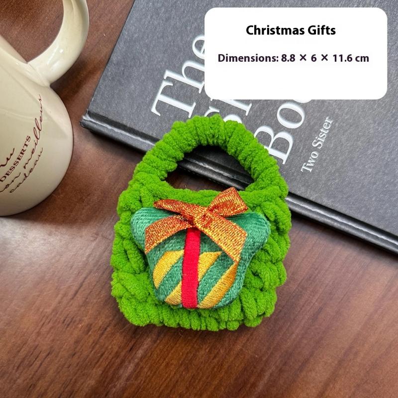 Cute Cartoon Christmas Woven Wallet Plush Purse Santa Claus Key Pendant Bag Earphone Bag Storage Bag Christmas Change Purse