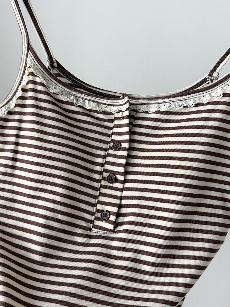 Wang Qizhi Women's Lace Trim Button Camisole Vest - Spring/Summer Versatile Top WQ183