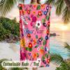 Floral 3 Theme Quick Dry Beach Towel Custom Name Text Print Large Sand Resistant Towel Beach Vacation