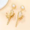Fashionable Bohemian Conch Earrings with Sunflower Stylish Women Ear Studs Imitation Pearls Eardrop Trendy Souvenir