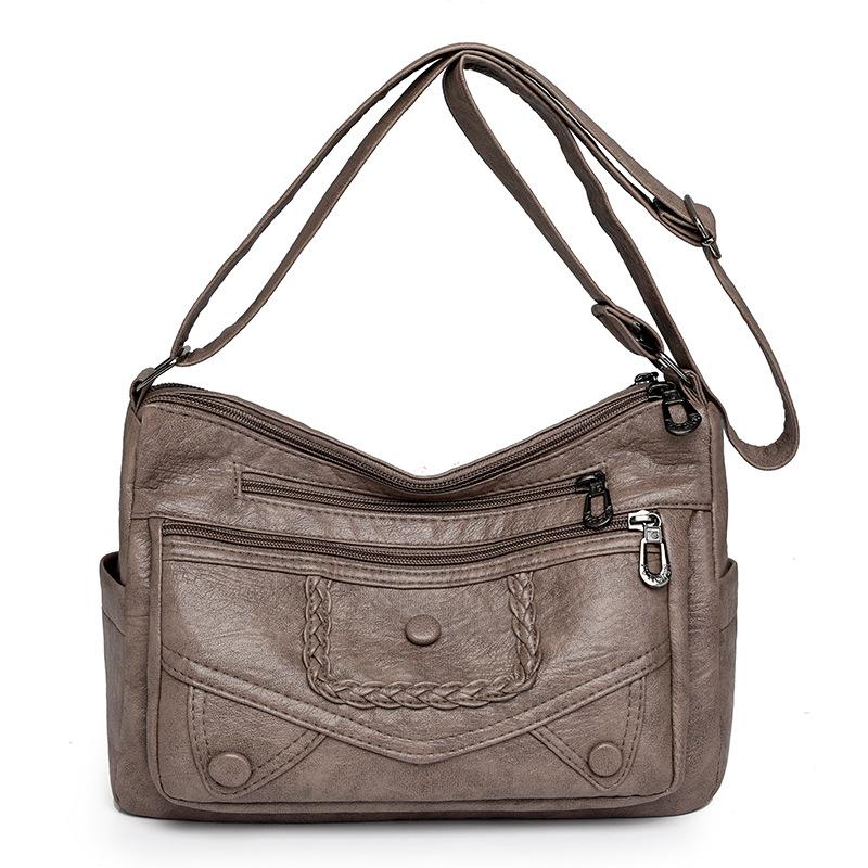 

Сумка через плечо Женская сумка среднего возраста Многослойная сумка через плечо из мягкой кожи большой вместимости хаки