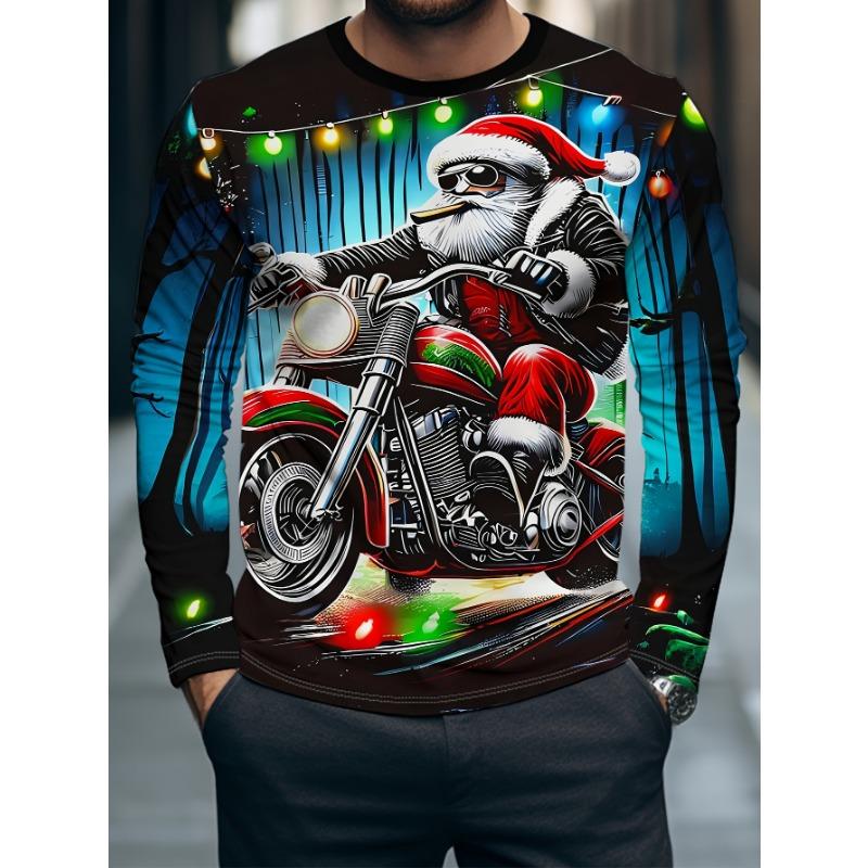 Men'S Long-Sleeve T-Shirt for Christmas Featuring a Santa Claus Print, Made of Breathable And Comfortable Polyester Fiber