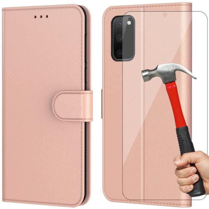 Coque et 2 Verres Trempés - Booling - pour Samsung S20 - Rose - Effet Cuir - Fermoir Magnétique
