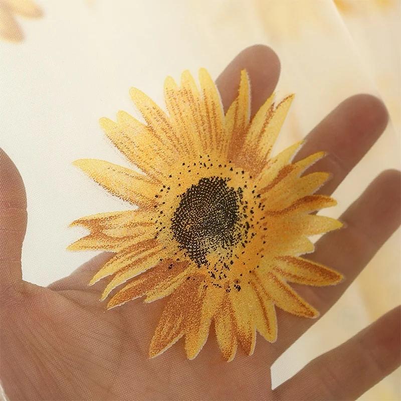 

Sunflower Tulle Curtains for Living Room Bedroom Kitchen Window Panels Drapes Sheer Voile Home100*200cm Home Decoration 100x200cm