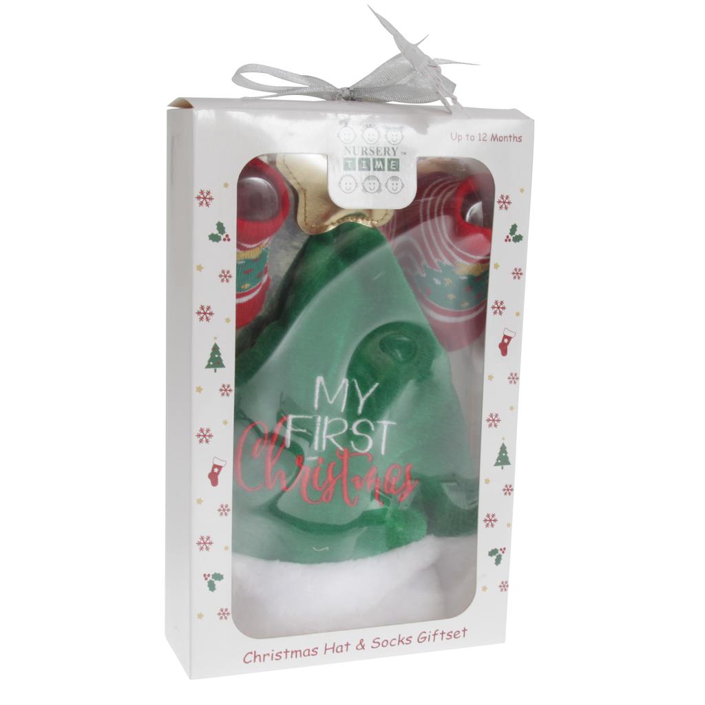 Buy Nursery Time Baby Boys/Girls Christmas Hat & Socks Giftset (Vert / rouge) UTBABY1513 at