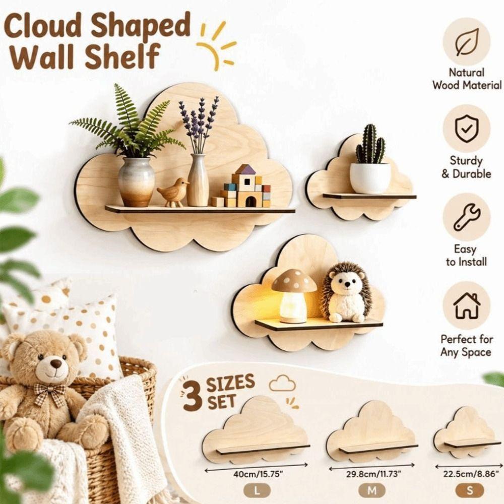 Durable Stable Cloud Shaped Wall Shelves Wall Mounted Cloud Bookshelf Nursery Decor