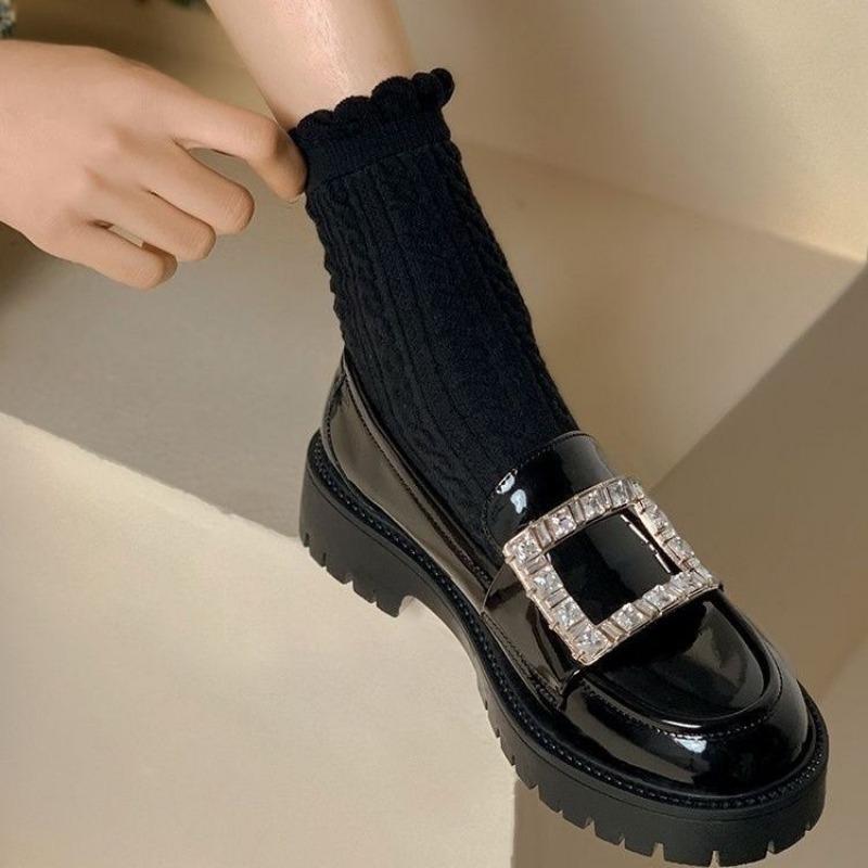 Woman Pumps with Medium Heels Diamond Loafers Shoes for Women Black Round Toe Vacation 39 Lastest Korean Style Slip on Offer Non