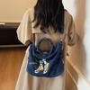 Embroidered Denim Bag Women's Large Capacity Shoulder Crossbody Bag