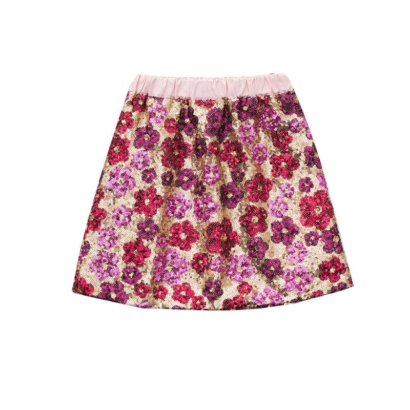 

2026 Girls Sequins Flower Print A-Line Skirt Spring Autumn New Cute Bodycon Short Skirt Kids Party Wear Elastic Waist Skirts 160cm рожевий