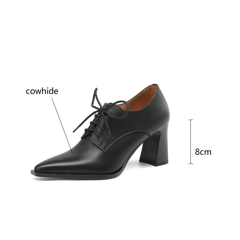 Moda Nuevos Zapatos de Mujer de Primavera de Cuero de Vaca Punta Afilada Zapatos de Salón para Mujer Encaje Tacones Altos Zapatos Mujer Mocasines Zapatos de Señora