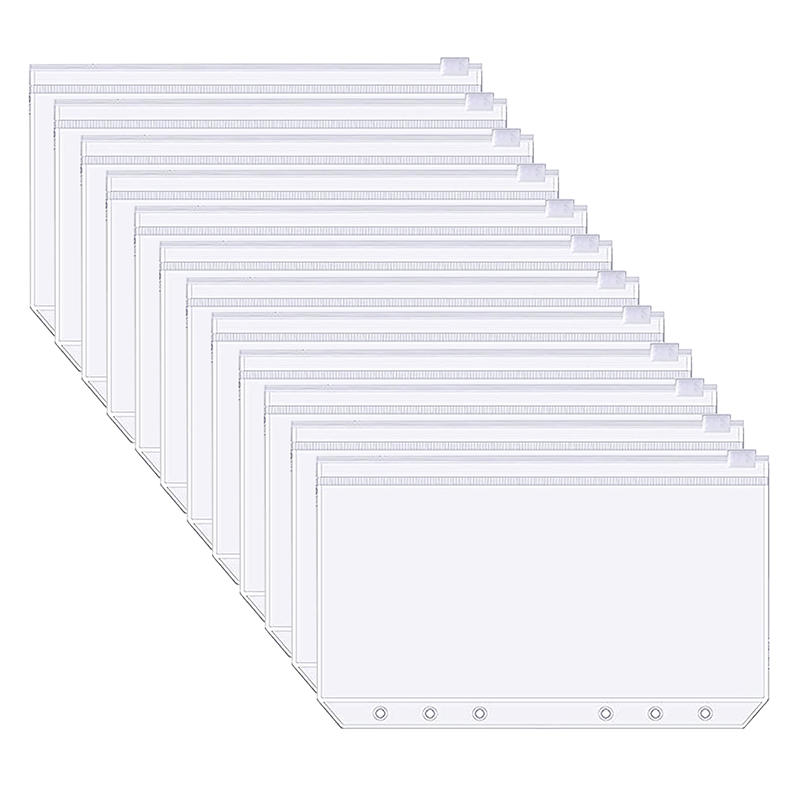 15PCS Waterproof PVC Binding Bag A5 A6 6-hole Zipper Binding Bag Cash Budget Envelope Loose Leaf Bag Used For Binding Notebooks