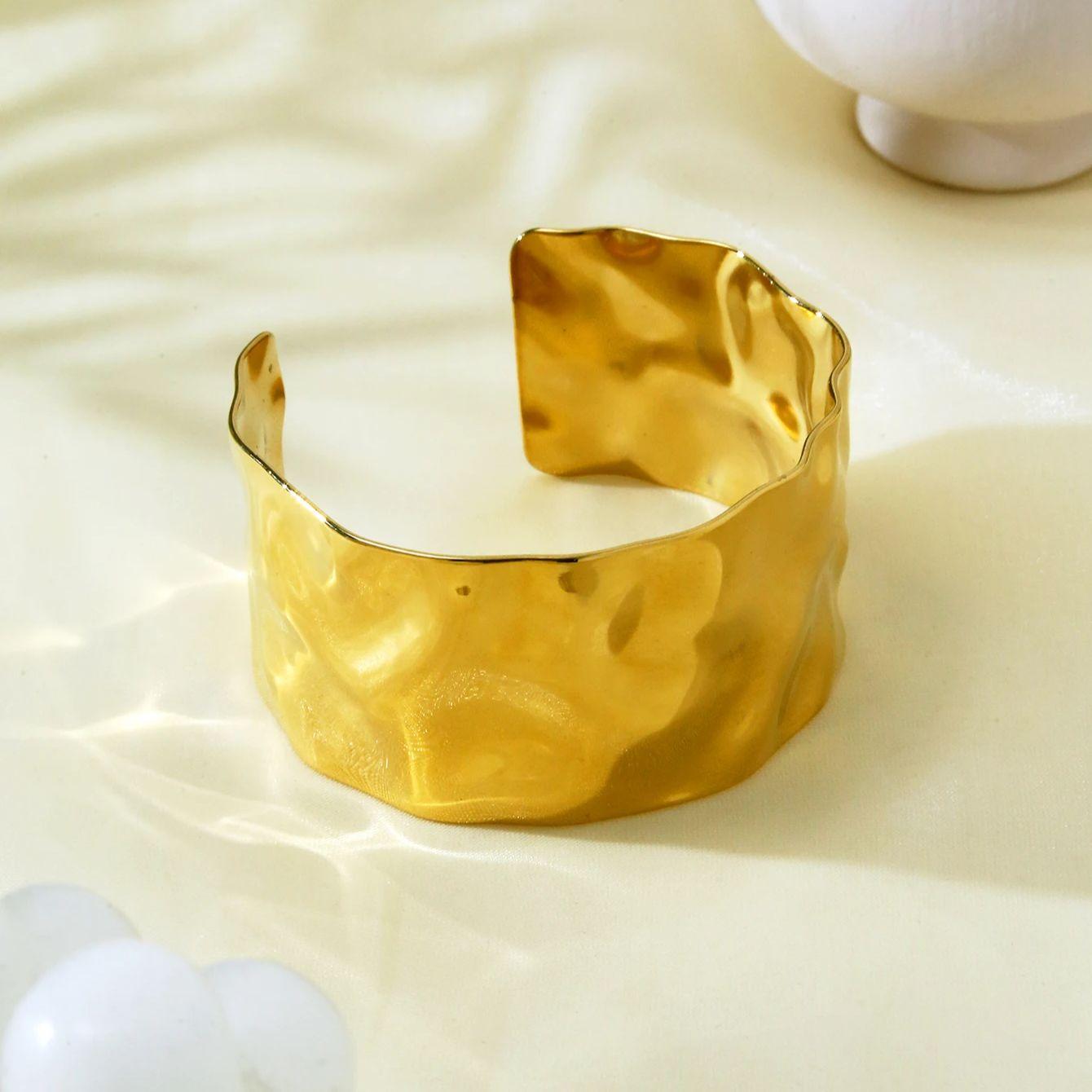 

1 шт. Необычный металлический плиссированный открытый браслет в холодном стиле, личность, преувеличенный браслет, женские украшения