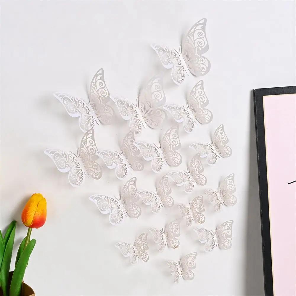 12PCS/Pack Beautiful Wedding Hollow-Carved Wall Decals Hollow Butterflies Decals Wall Art Decor 3D  Stickers