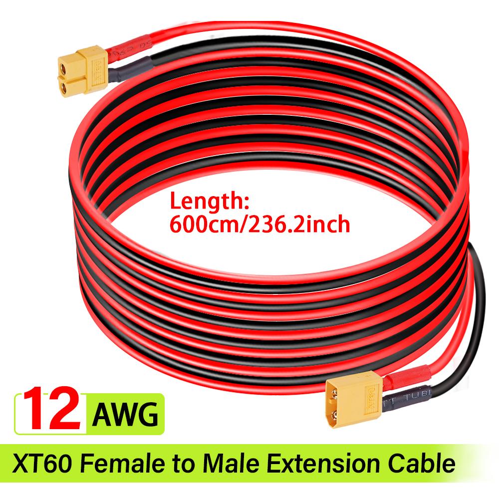 12AWG XT60 Connector Cable Silicone Tinned Copper Extension Lead 6M for RV Car & Energy Storage Battery Charging Wiring