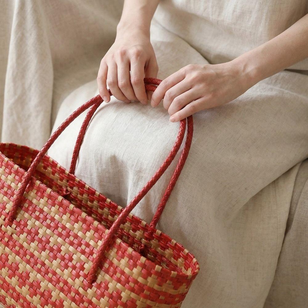 Vacation Style Weave Bag Bohemian Style Beach Tote Bag Casual Plastic Handbag  Girls