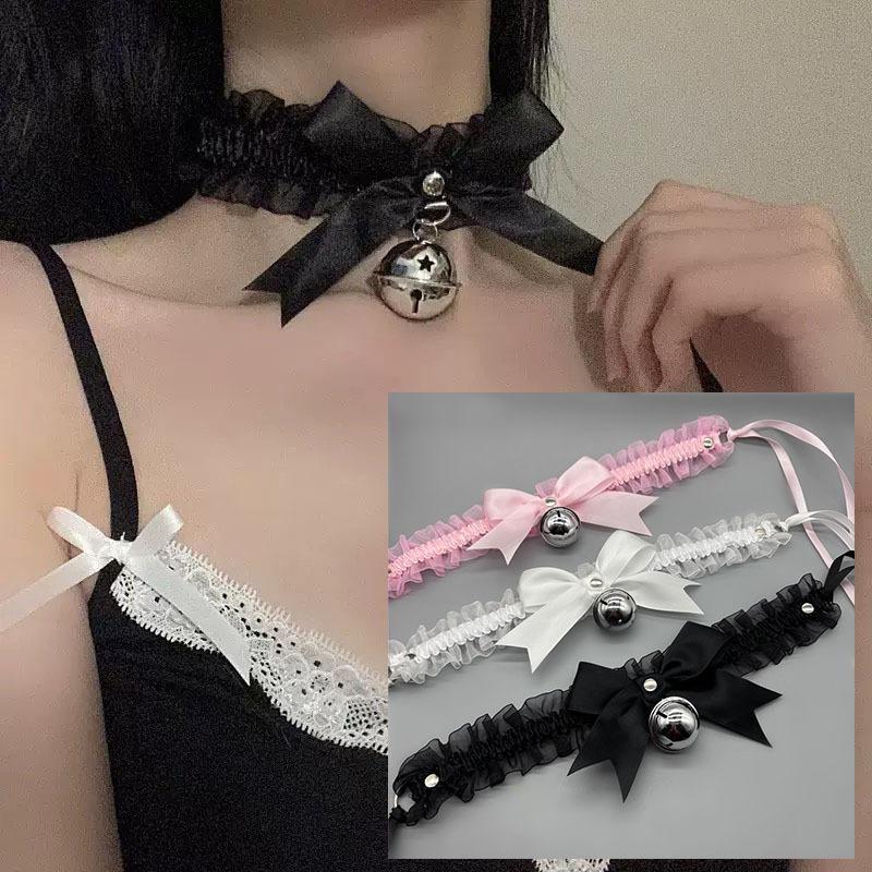 Bow Lace Bell Choker Clavicle Necklace Maid Cosplay Neck Accessories For Women