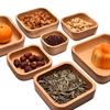 HEMU Square Wooden Fruit Salad Bowl Plate Dried Fruit Cake Snack Plates Retro  Tableware Simple Tea Tray Dessert Snack Plate