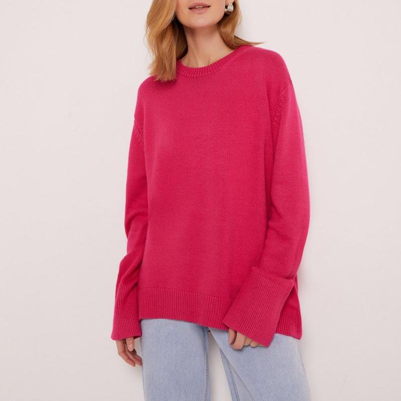 Autumn and Winter Women's Knitwear Round Neck Loose Solid Color European and American Sweater Women