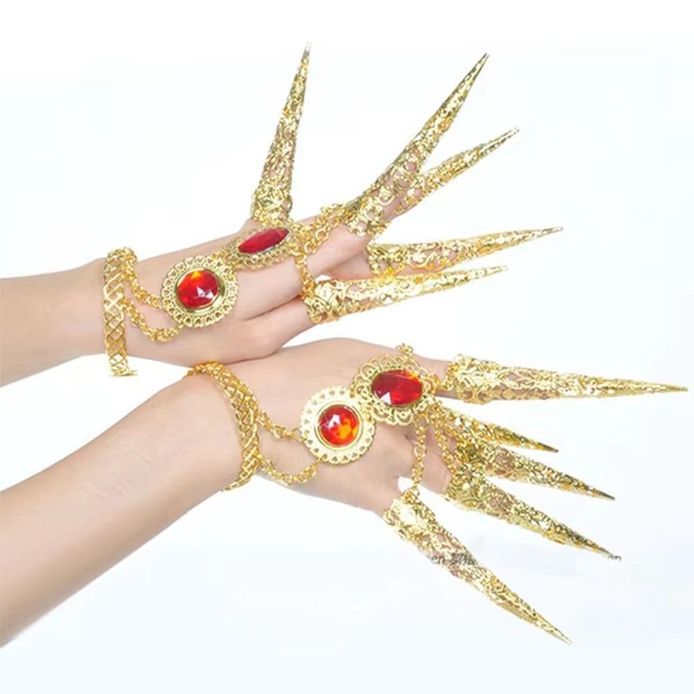 

1 pair Antique Style Indian Dance Finger Tip Indian Thai Belly Dance Bracelet Photo Pros золотой