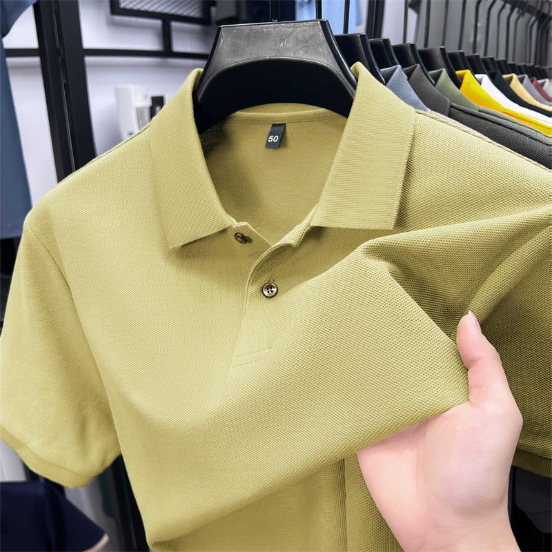 Men's Mercerized Cotton Polo Shirt - Short Sleeve, Solid Color, Customizable Logo