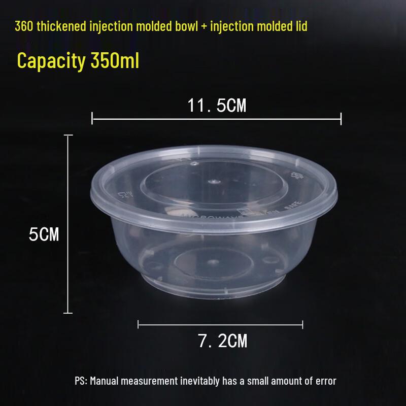 HEIXIE Disposable Round Plastic Bowls with Lids 350ml