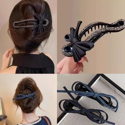 Hair Ornament Large Duckbill Hair Clip No Irritation Back of Head Straight Clip Rhinestones Pearls Bow Duckbill Clip Grab Clip