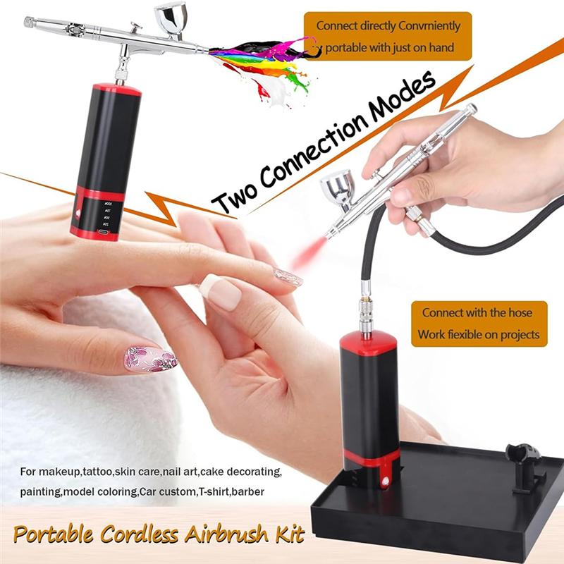 AD23-Dual Action Extra Battery Airbrush Kit With Compressor Replaceable Battery Cordless Air Brush Set For Manicure, Painting