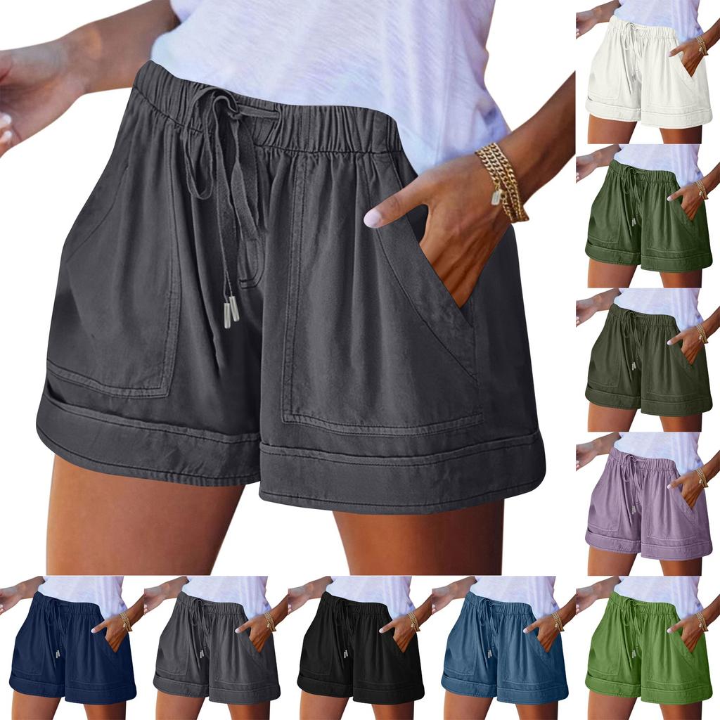 Women's Casual Summer Elastic Beach Shorts Solid Casual Shorts