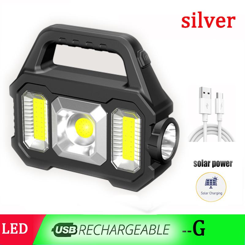 NEW USB Rechargeable Super Bright Solar LED Camping Flashlight With COB Work Lights Handheld Solar Powered Lanterns Searchlight