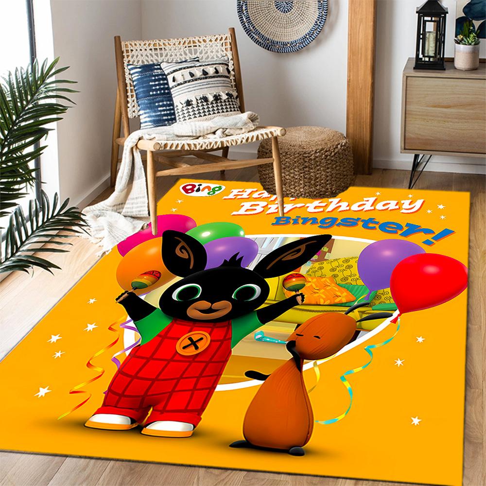 Bing's Birthday Celebration Themed Anti-Slip Rugs - Polyester Home Decor, Suitable for Bedrooms, Living Rooms, Doorways, Studios, and Decorations