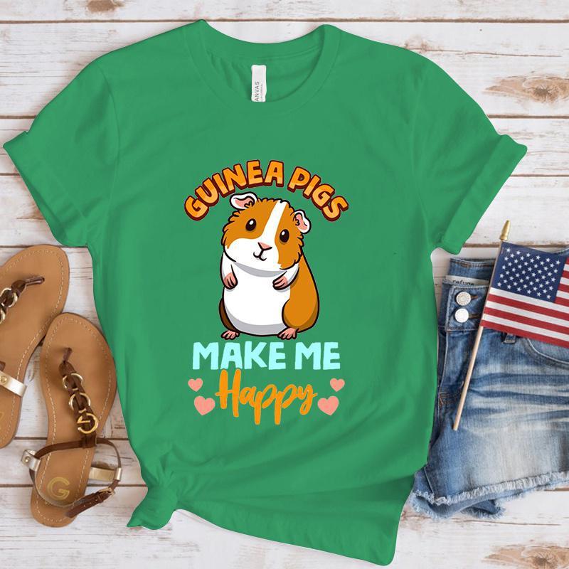 

Модная футболка с принтом «Морские свинки» и «Сделай меня счастливым» унисекс, свободный топ с короткими рукавами и круглым вырезом
