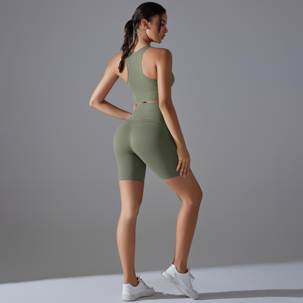 New High Waist And Beautiful Buttocks Antibacterial Yoga Suit, Nude Sports Fitness Set, Quick Drying Running Yoga Two-Piece Set For Women